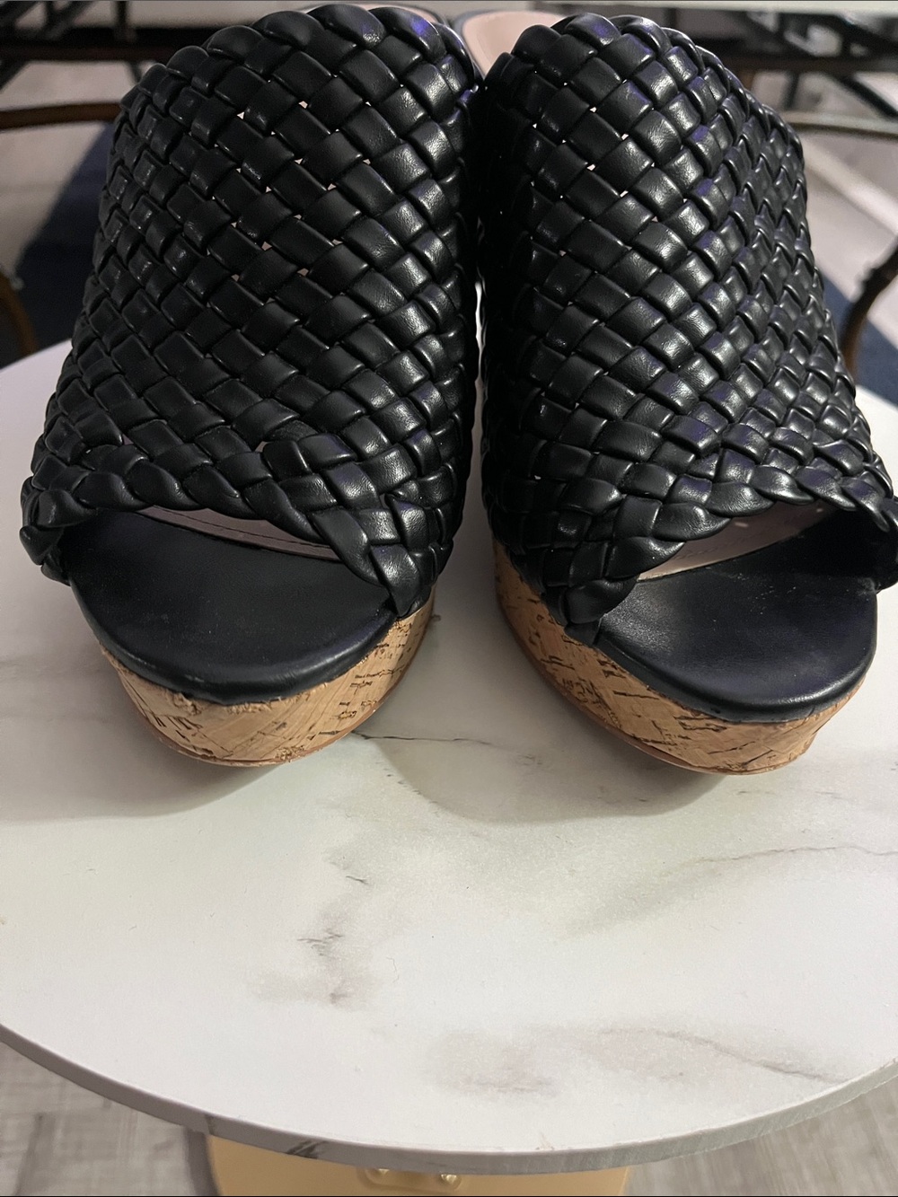 Charlies Black Woven Leather Slide Heels - Picture 4 of 11